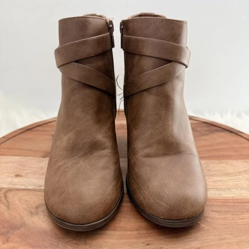 Marc Republic Ankle Bootie Womens 5 Brown Excellent Block Heel Strap Zip